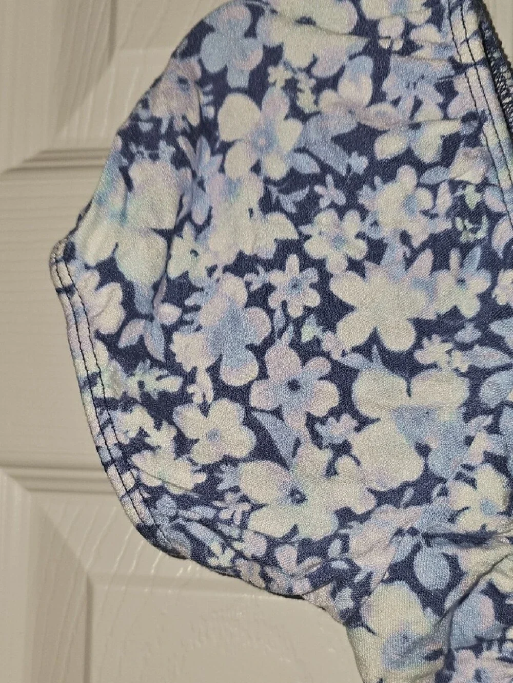 Justice Girls Med 10 Navy, White Floral Short Puff Sleeves Ruched Crop Top New